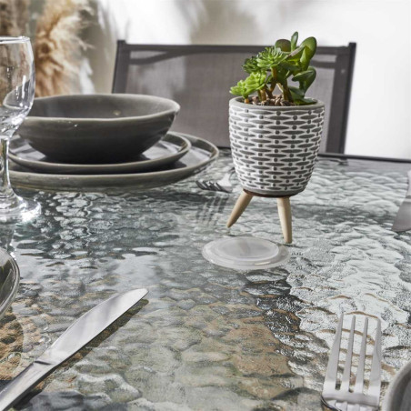 Table pliante métal anthracite et plateau en verre trempé - CHRISTIN