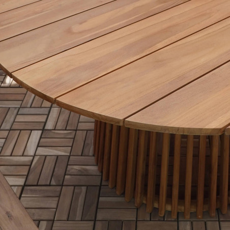 Table repas de jardin Ø120 cm en teck massif, pied central ajouré - LIRIRA