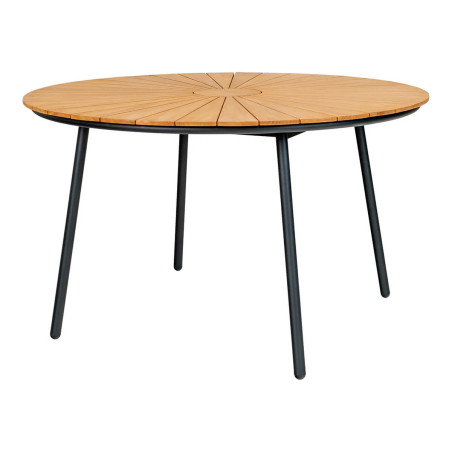 Table de jardin ronde 130cm en lames de teck et métal noir - KARIRA