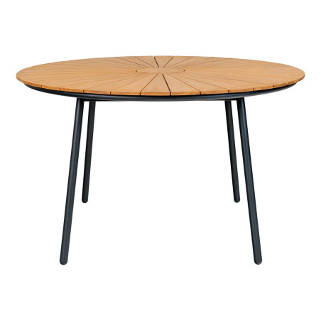 Table de jardin ronde 130cm en lames de teck et métal noir - KARIRA
