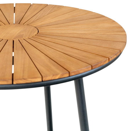 Table de jardin ronde 130cm en lames de teck et métal noir - KARIRA