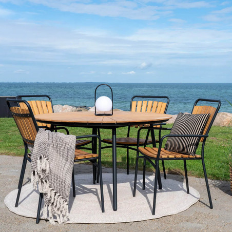 Table de jardin ronde 130cm en lames de teck et métal noir - KARIRA