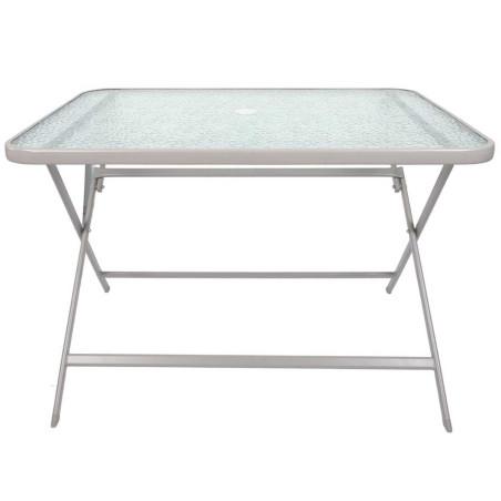 Table pliante en métal beige et plateau en verre trempé - CHRISTIN