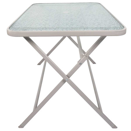 Table pliante en métal beige et plateau en verre trempé - CHRISTIN