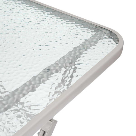 Table pliante en métal beige et plateau en verre trempé - CHRISTIN