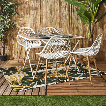 Table pliante de jardin en métal et verre décor imitation bois - HANEA