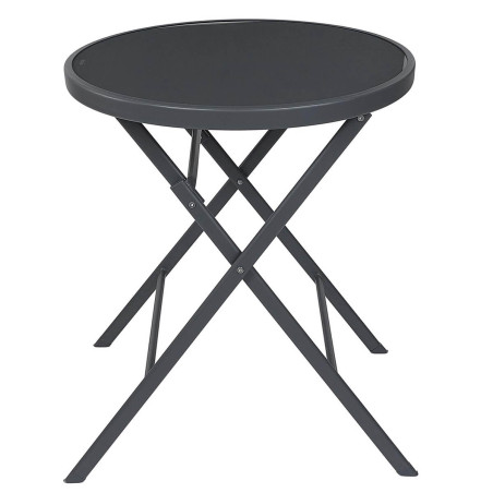 Table pliante de jardin ronde grise en métal et verre trempé - SOHIA
