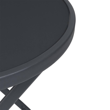 Table pliante de jardin ronde grise en métal et verre trempé - SOHIA