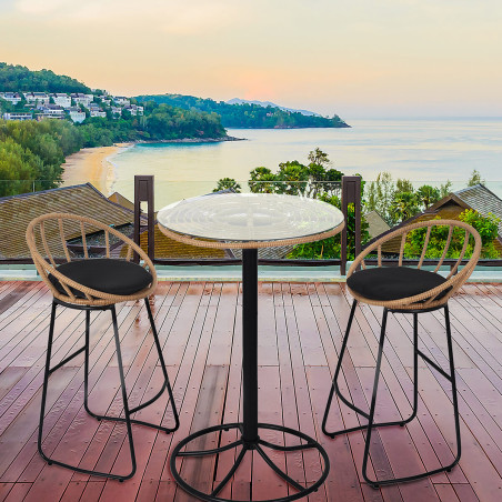 Table Mange-Debout Noire avec Plateau en Verre - JAKIO