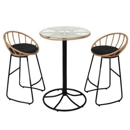 Table Mange-Debout Noire avec Plateau en Verre - JAKIO