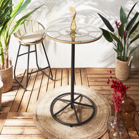 Table Mange-Debout Noire avec Plateau en Verre - JAKIO