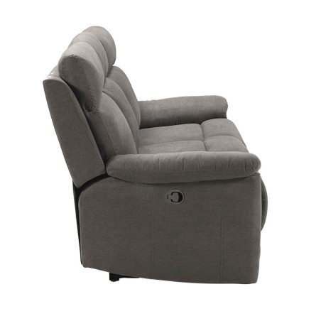 Canapé 3 Places Relax Manuel Tissu Gris - HUESA