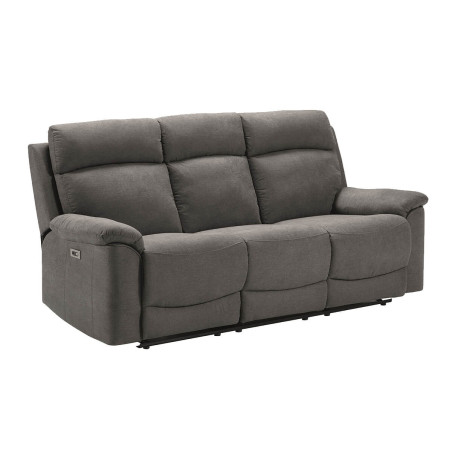 Canapé 3 Places Relax Électrique Tissu Gris - HUESA