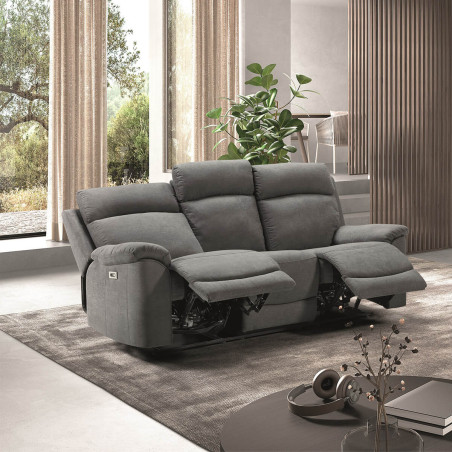 Canapé 3 Places Relax Électrique Tissu Gris - HUESA