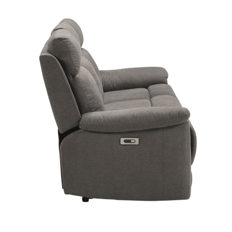 Canapé 3 Places Relax Électrique Tissu Gris - HUESA