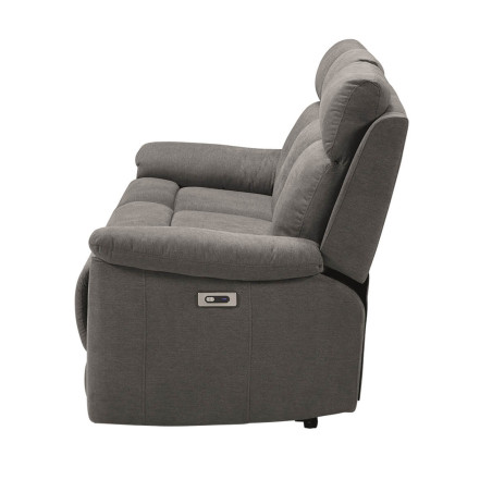 Canapé 3 Places Relax Électrique Tissu Gris - HUESA