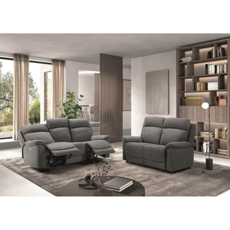 Canapé 3 Places Relax Électrique Tissu Gris - HUESA