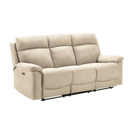 Canapé 3 Places Relax Electrique Tissu Ivoire - HUESA