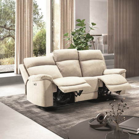 Canapé 3 Places Relax Electrique Tissu Ivoire - HUESA