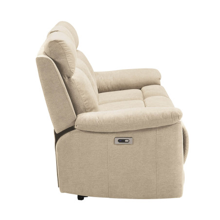Canapé 3 Places Relax Electrique Tissu Ivoire - HUESA
