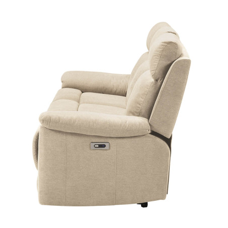 Canapé 3 Places Relax Electrique Tissu Ivoire - HUESA