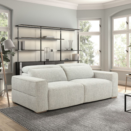 Canapé 3 places électriques en tissu bouclé gris perle - HAVANOR