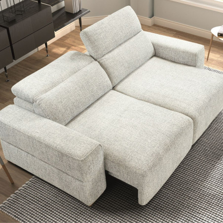 Canapé 3 places électriques en tissu bouclé gris perle - HAVANOR