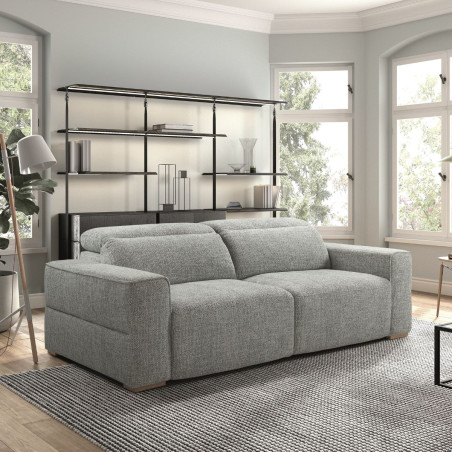 Canapé 3 places électriques en tissu bouclé bleu-gris - HAVANOR