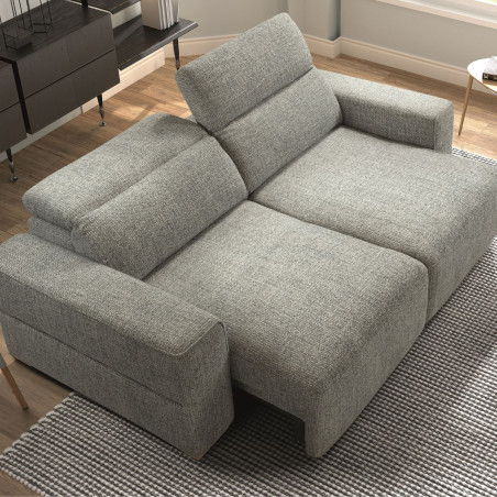 Canapé 3 places électriques en tissu bouclé bleu-gris - HAVANOR