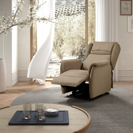 Fauteuil relax électrique releveur tissu marron - ORENA