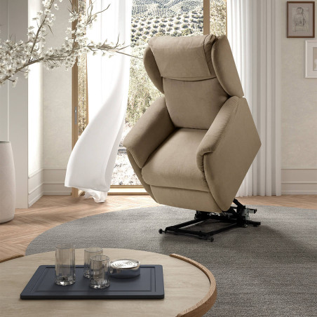 Fauteuil relax électrique releveur tissu marron - ORENA