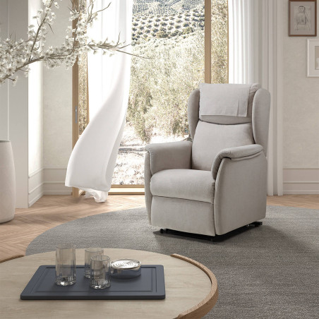 Fauteuil relax électrique releveur tissu gris clair - ORENA