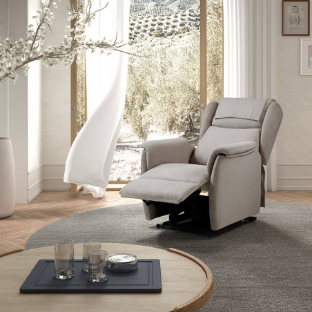 Fauteuil relax électrique releveur tissu gris clair - ORENA