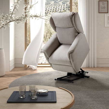 Fauteuil relax électrique releveur tissu gris clair - ORENA