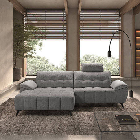 Canapé relax méridienne gauche tissu bubble gris foncé - VILIRA