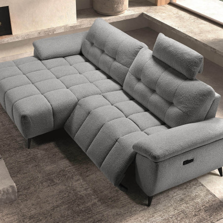 Canapé relax méridienne gauche tissu bubble gris foncé - VILIRA