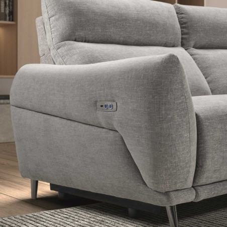 Canapé 3 places relax élec méridienne droite tissu chiné gris clair - SANTIAGOR