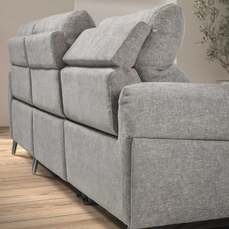 Canapé 3 places relax élec méridienne droite tissu chiné gris clair - SANTIAGOR