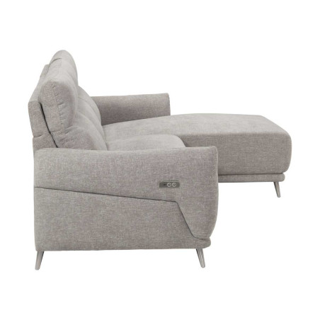Canapé 3 places relax élec méridienne droite tissu chiné gris clair - SANTIAGOR