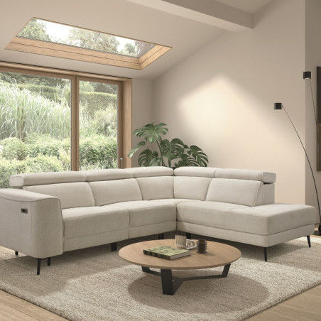 Canapé d’angle droit relax électrique 2 places tissu beige - BAMAKOR