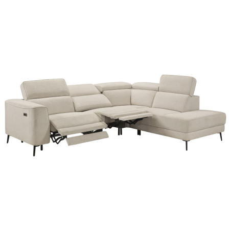 Canapé d’angle droit relax électrique 2 places tissu beige - BAMAKOR
