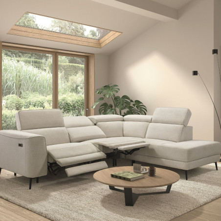 Canapé d’angle droit relax électrique 2 places tissu beige - BAMAKOR