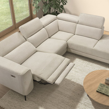 Canapé d’angle droit relax électrique 2 places tissu beige - BAMAKOR