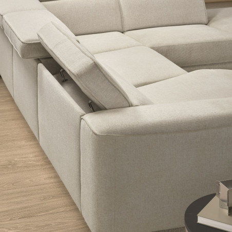 Canapé d’angle droit relax électrique 2 places tissu beige - BAMAKOR