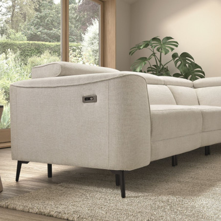 Canapé d’angle droit relax électrique 2 places tissu beige - BAMAKOR