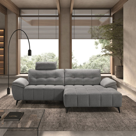 Canapé relax méridienne droite gris foncé têtières réglables - VILIRA