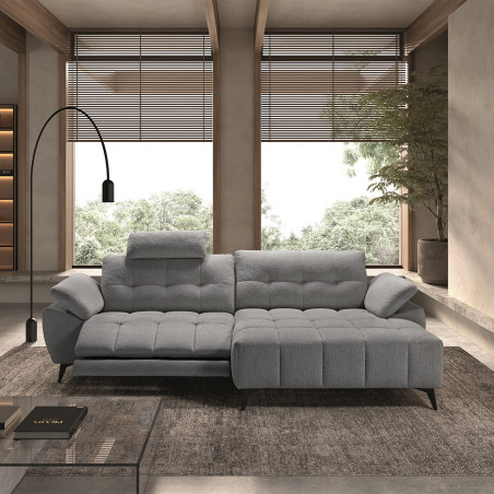 Canapé relax méridienne droite gris foncé têtières réglables - VILIRA