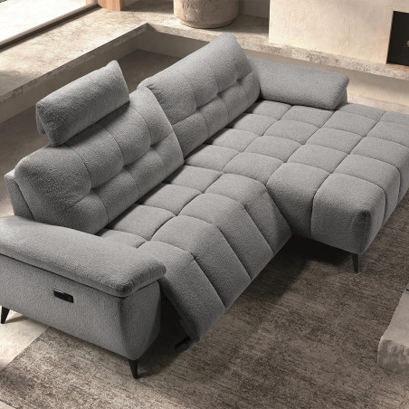 Canapé relax méridienne droite gris foncé têtières réglables - VILIRA