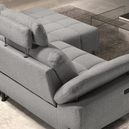 Canapé relax méridienne droite gris foncé têtières réglables - VILIRA