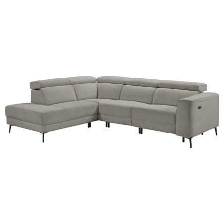 Canapé d'angle gauche 2 places relax électrique tissu gris - BAMAKOR